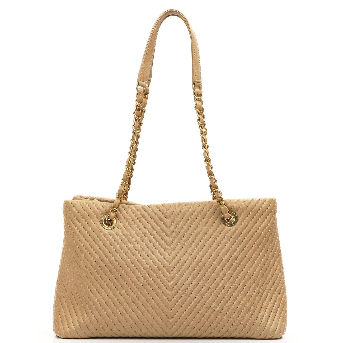 Chanel Surpique Tote Beige Chevron gestepptes Kalbsleder goldfarbene Hardware