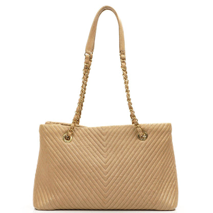 Chanel Surpique Tote Beige Chevron gestepptes Kalbsleder goldfarbene Hardware