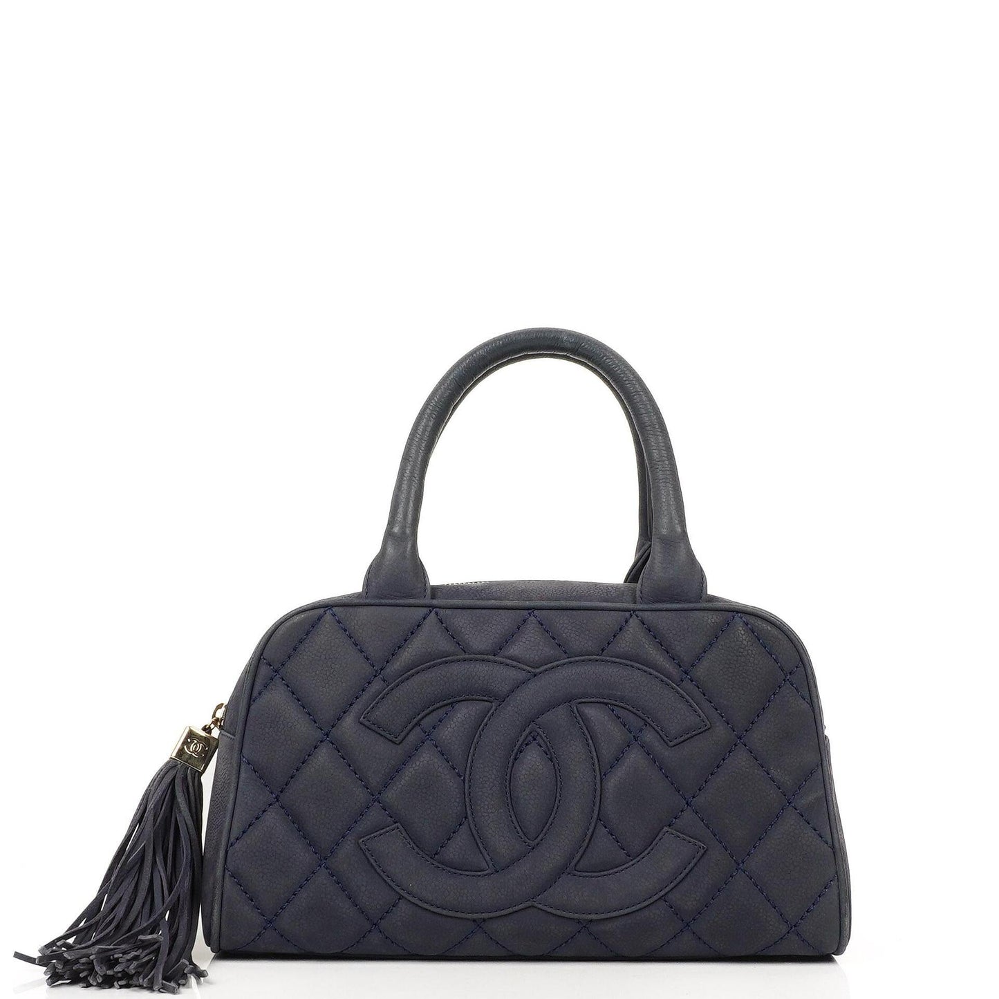 Chanel Timeless CC Mittelgroße Bowling Tasche Marineblau Gestepptes Kaviarleder Goldfarbene Beschläge 2004-2005