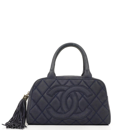 Chanel Timeless CC Mittelgroße Bowling Tasche Marineblau Gestepptes Kaviarleder Goldfarbene Beschläge 2004-2005