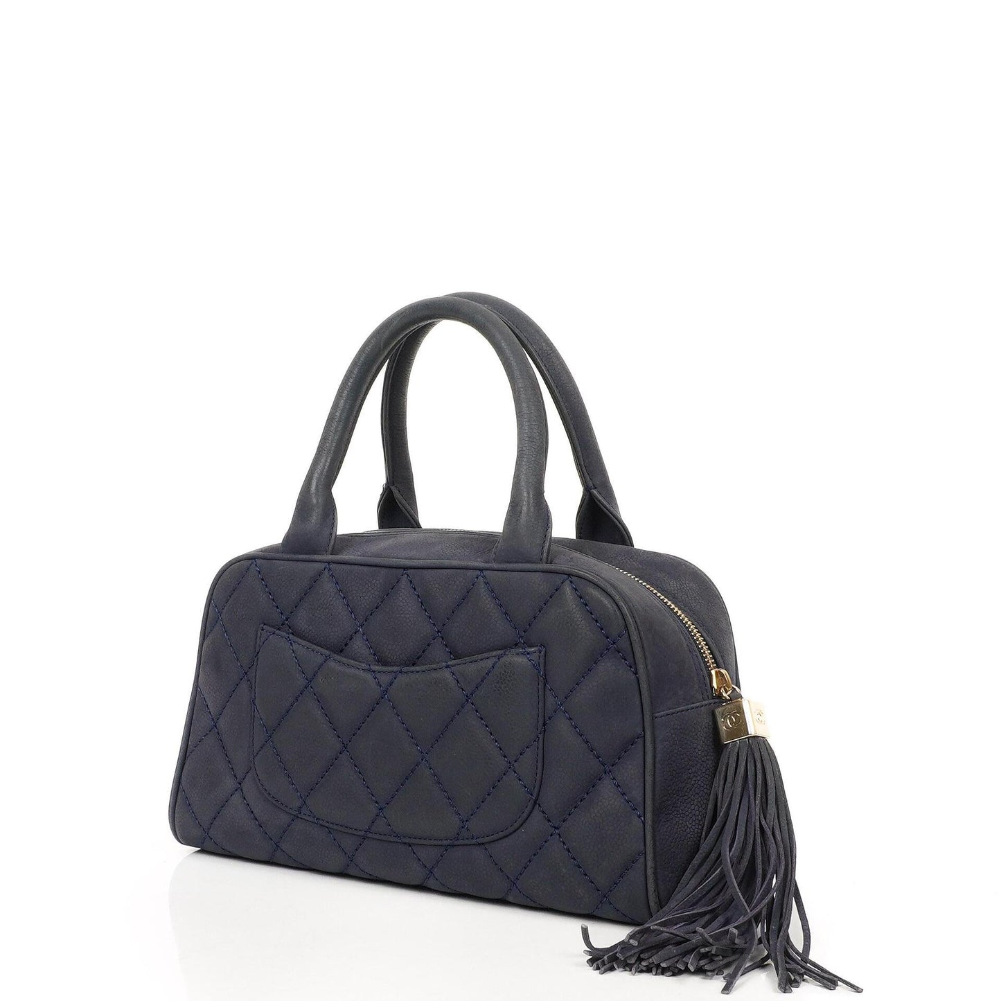Chanel Timeless CC Mittelgroße Bowling Tasche Marineblau Gestepptes Kaviarleder Goldfarbene Beschläge 2004-2005