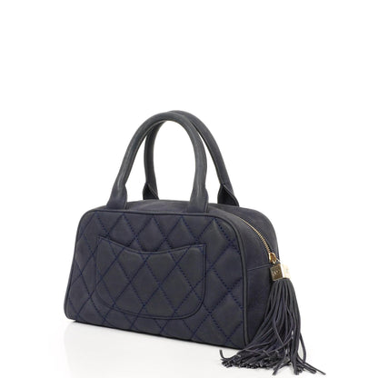 Chanel Timeless CC Mittelgroße Bowling Tasche Marineblau Gestepptes Kaviarleder Goldfarbene Beschläge 2004-2005