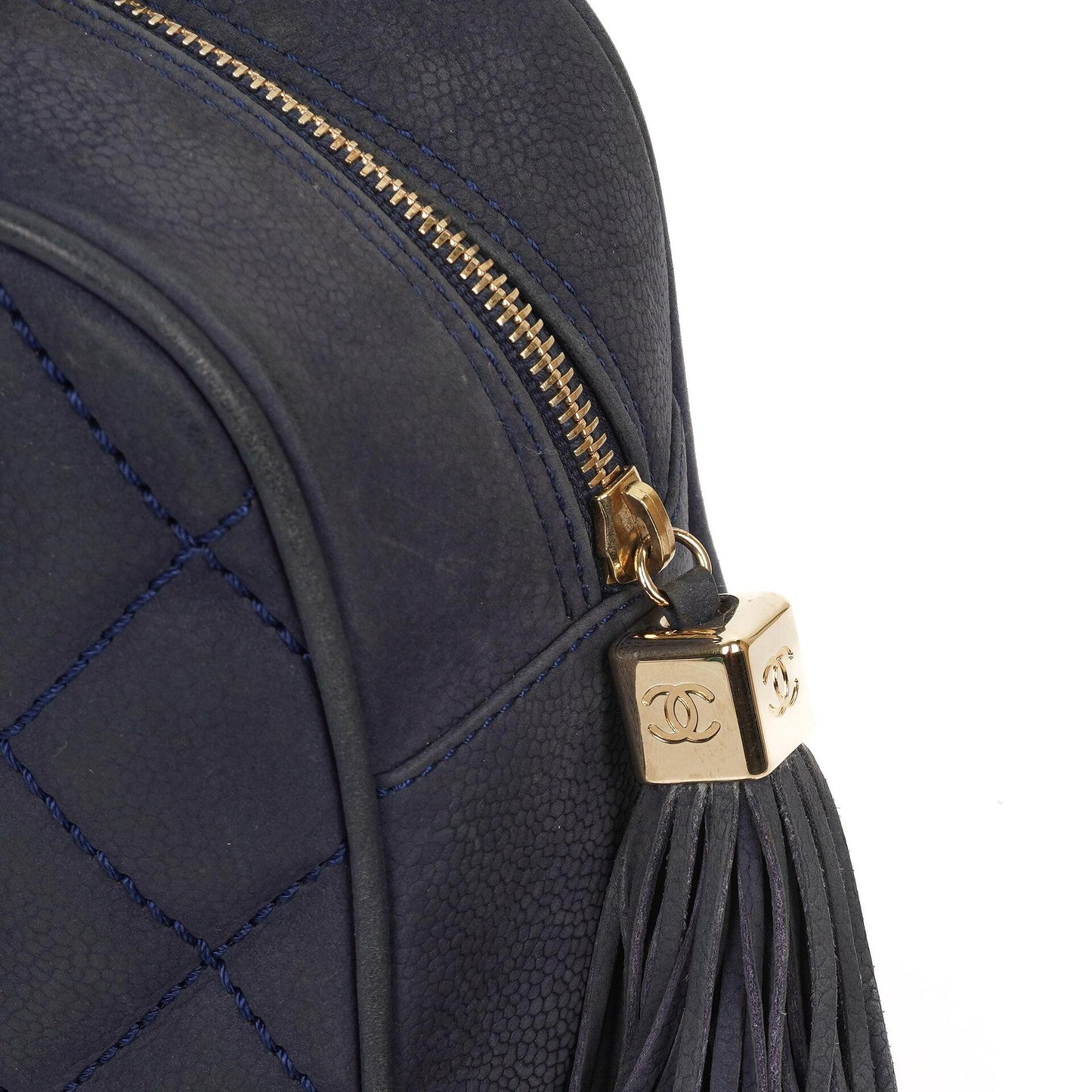 Chanel Timeless CC Mittelgroße Bowling Tasche Marineblau Gestepptes Kaviarleder Goldfarbene Beschläge 2004-2005