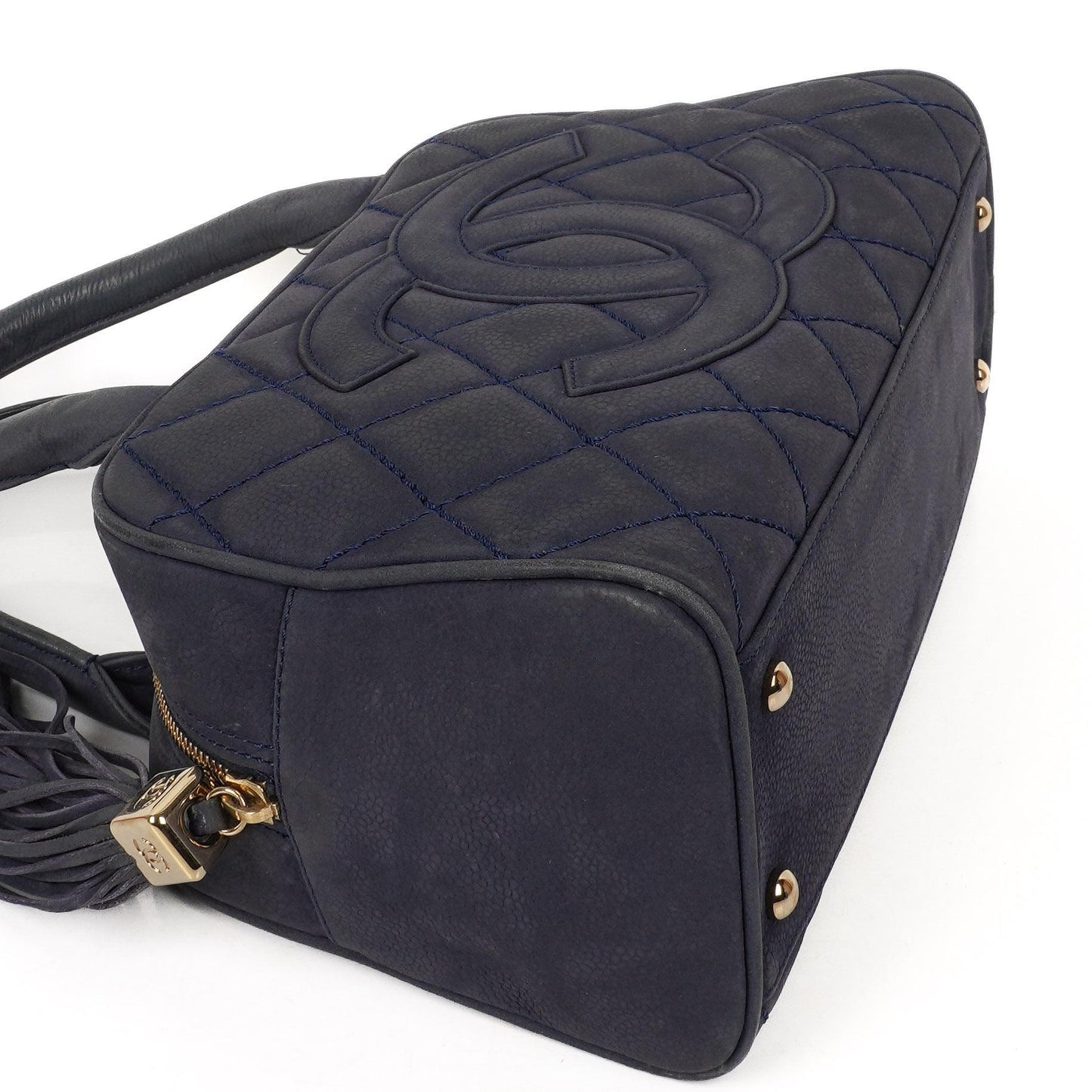 Chanel Timeless CC Mittelgroße Bowling Tasche Marineblau Gestepptes Kaviarleder Goldfarbene Beschläge 2004-2005
