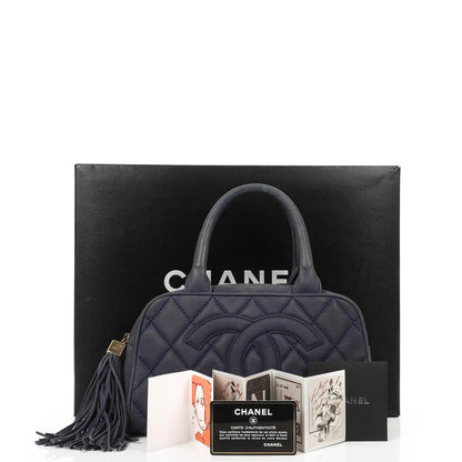 Chanel Timeless CC Mittelgroße Bowling Tasche Marineblau Gestepptes Kaviarleder Goldfarbene Beschläge 2004-2005