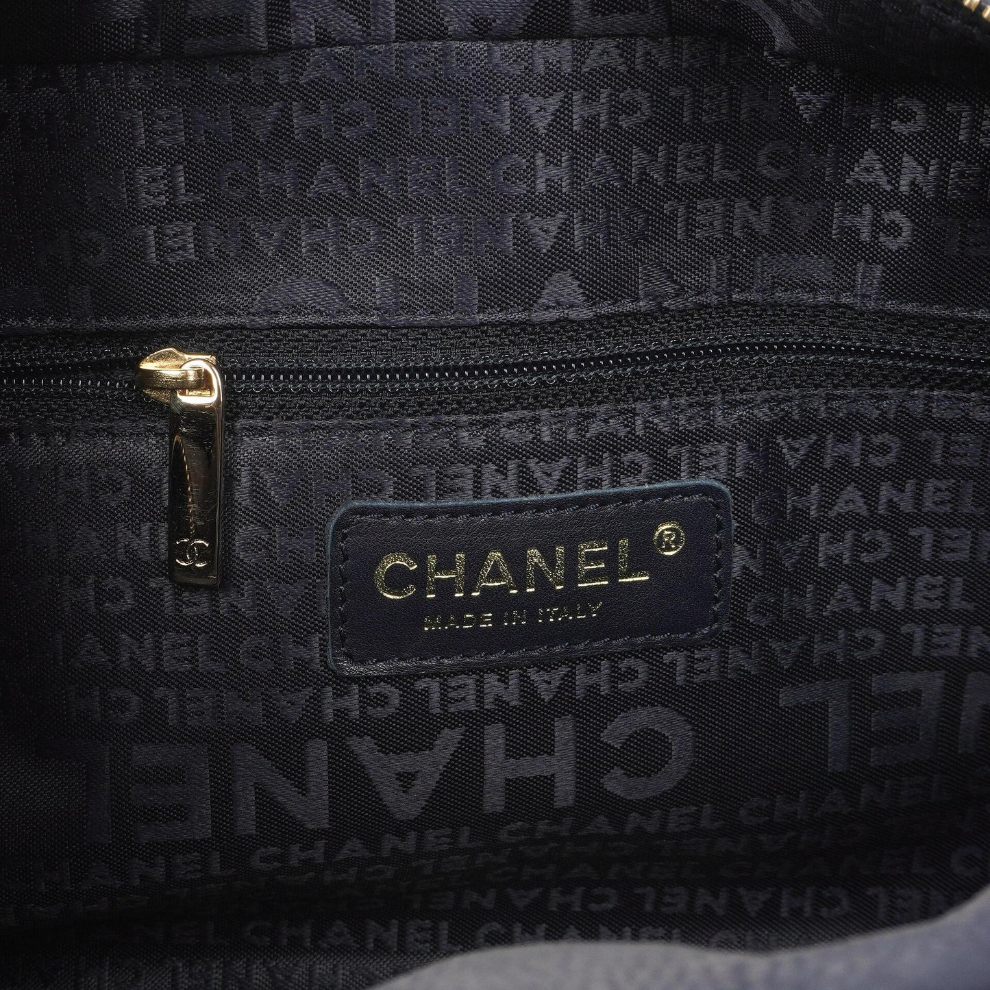 Chanel Timeless CC Mittelgroße Bowling Tasche Marineblau Gestepptes Kaviarleder Goldfarbene Beschläge 2004-2005