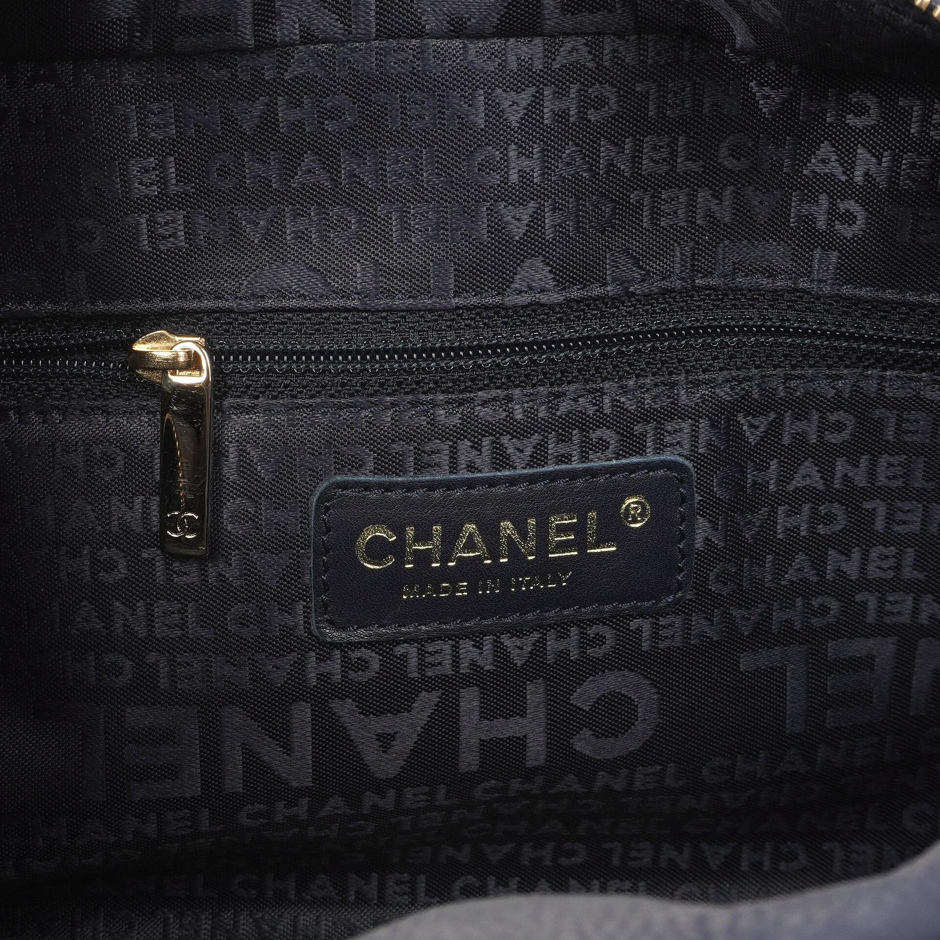 Chanel Timeless CC Mittelgroße Bowling Tasche Marineblau Gestepptes Kaviarleder Goldfarbene Beschläge 2004-2005