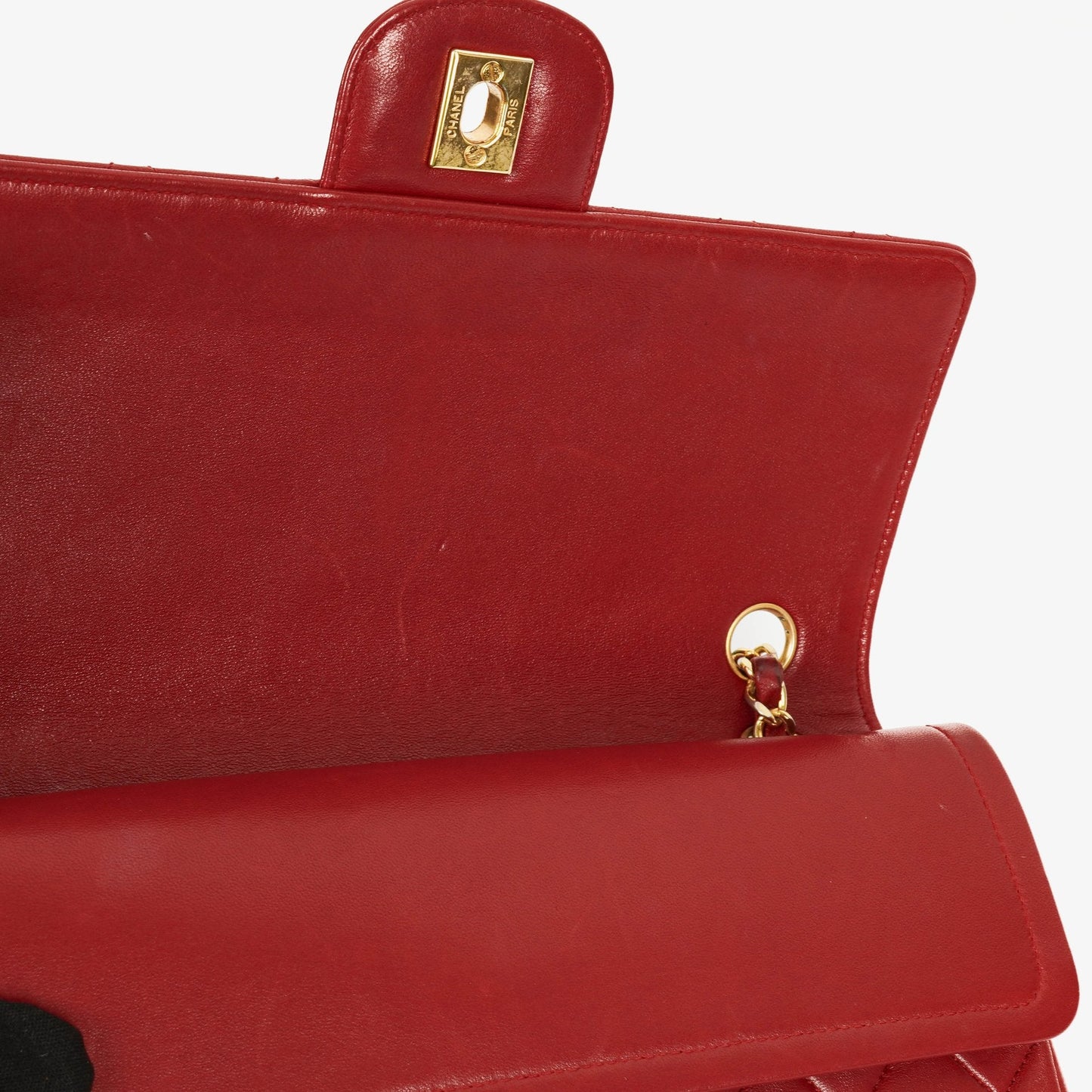 Chanel Timeless Classic Double Flap Bag aus rotem gestepptem Lammleder mit 24K vergoldeter Hardware