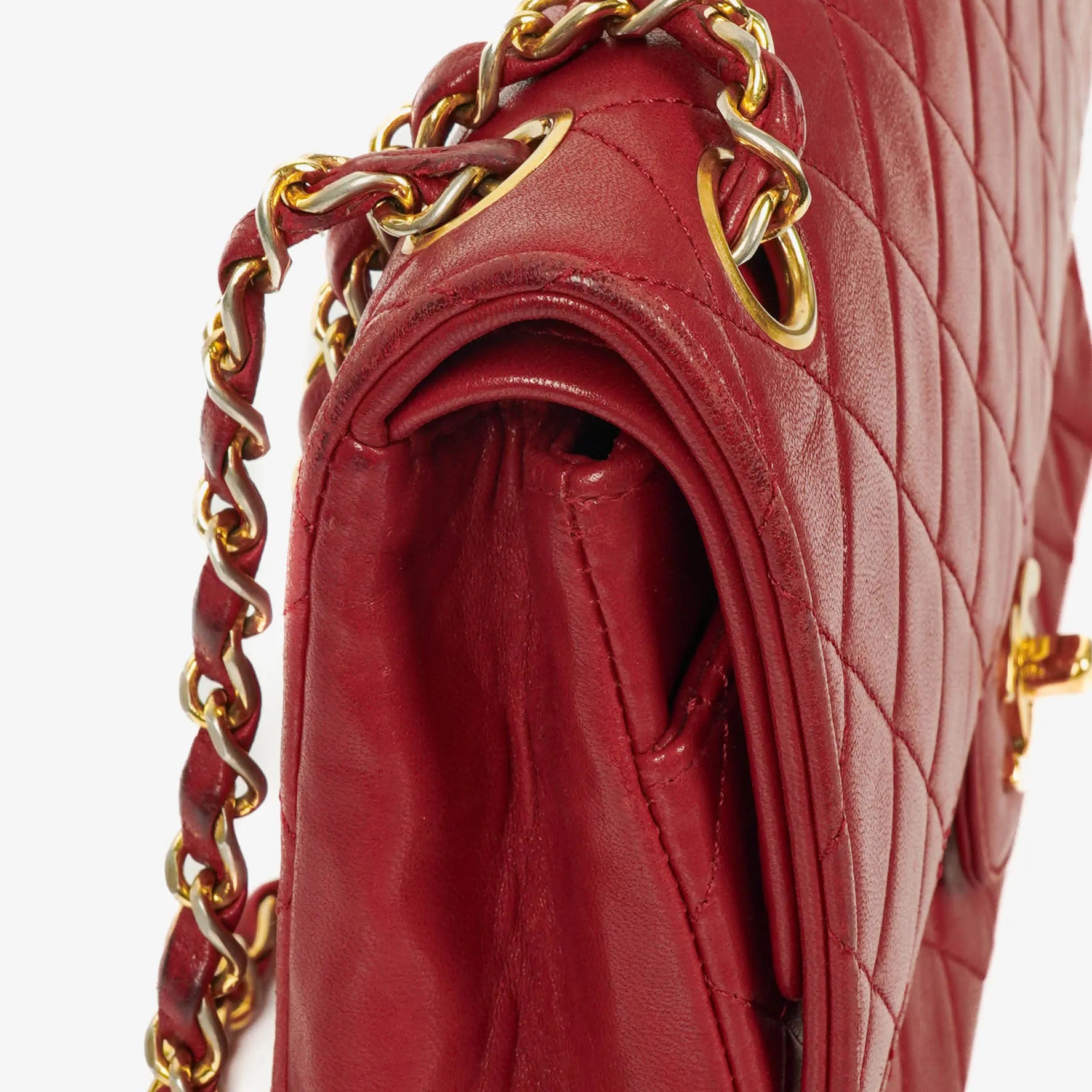Chanel Timeless Classic Double Flap Bag aus rotem gestepptem Lammleder mit 24K vergoldeter Hardware