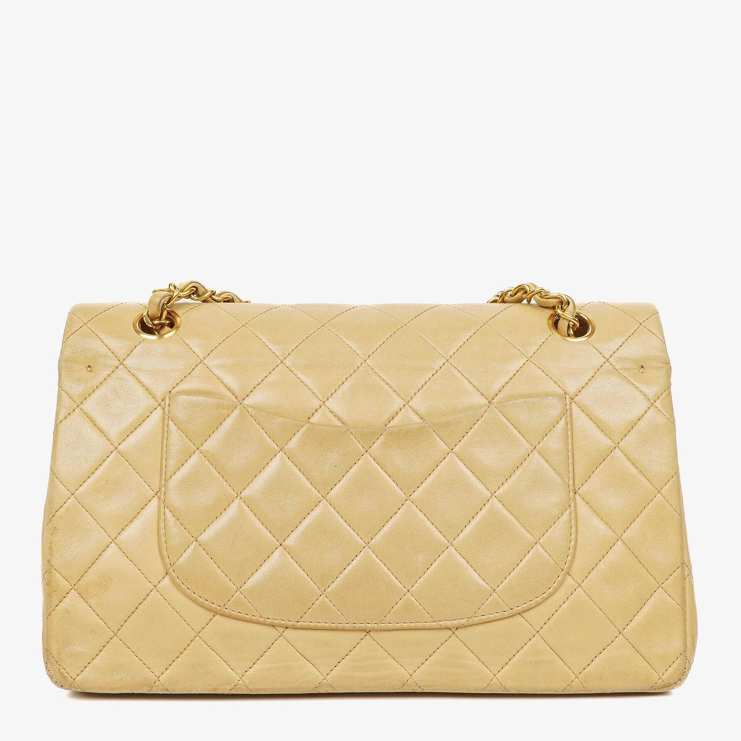 Chanel Timeless Classic Medium Double Flap Tasche aus beigem gestepptem Lammleder mit 24K-vergoldeter Hardware