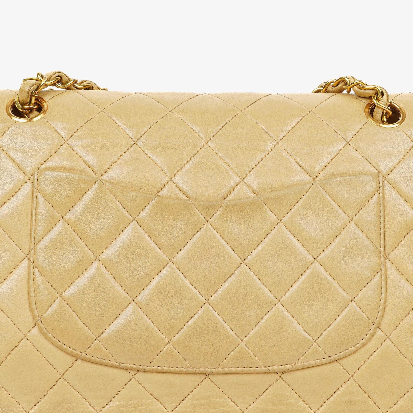 Chanel Timeless Classic Medium Double Flap Tasche aus beigem gestepptem Lammleder mit 24K-vergoldeter Hardware