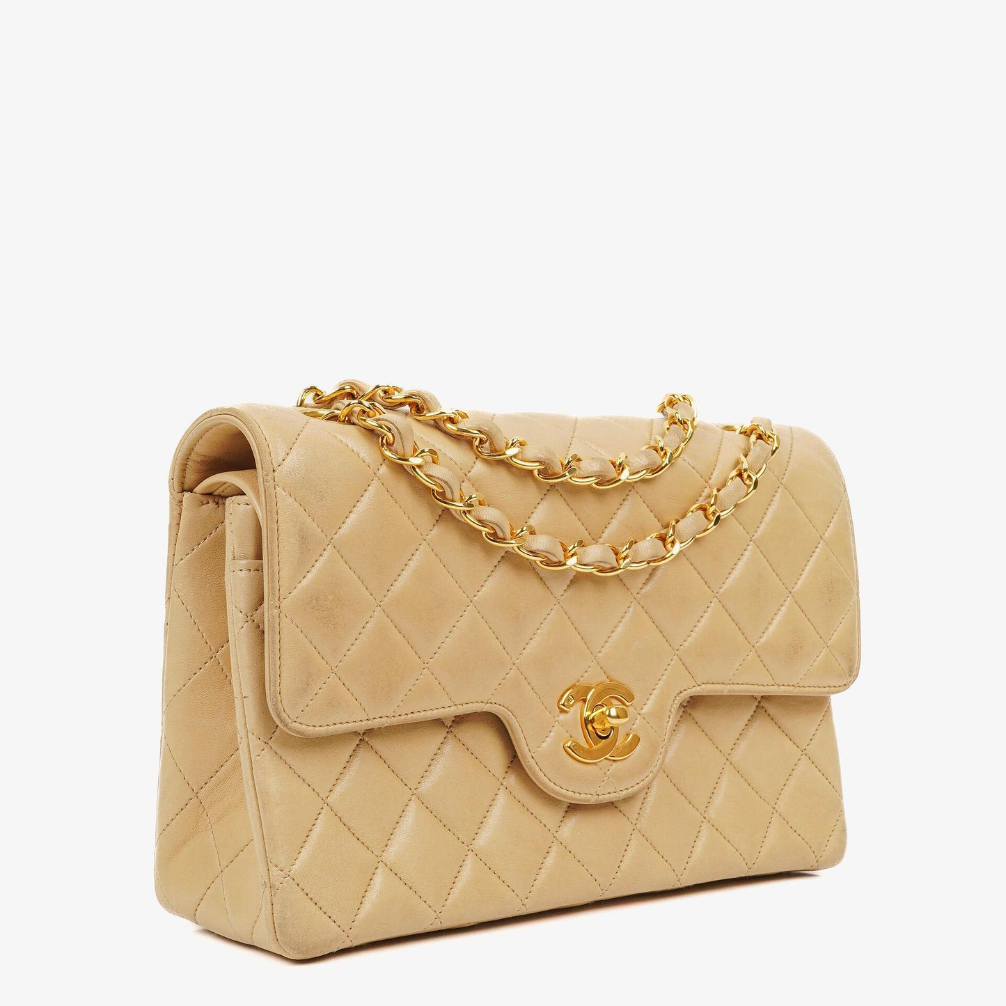 Chanel Timeless Classic Kleine Double Flap Tasche in Beige Stepp-Lammleder und 24K Vergoldeter Hardware