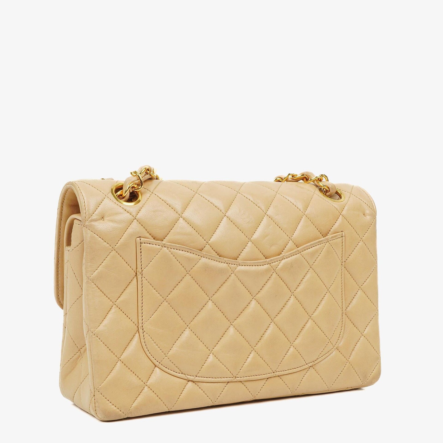 Chanel Timeless Classic Kleine Double Flap Tasche in Beige Stepp-Lammleder und 24K Vergoldeter Hardware
