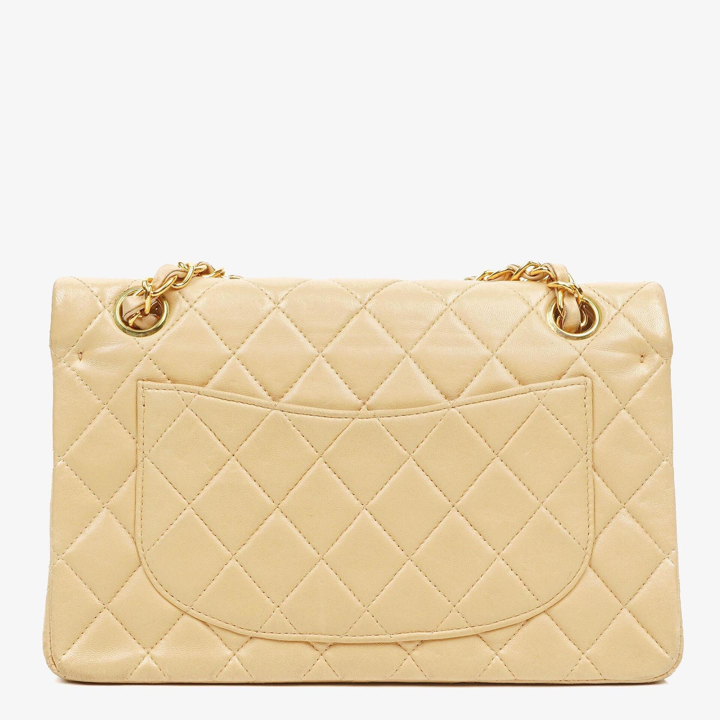 Chanel Timeless Classic Small Double Flap Tasche aus beigem gestepptem Lammleder mit 24K vergoldeten Beschlägen
