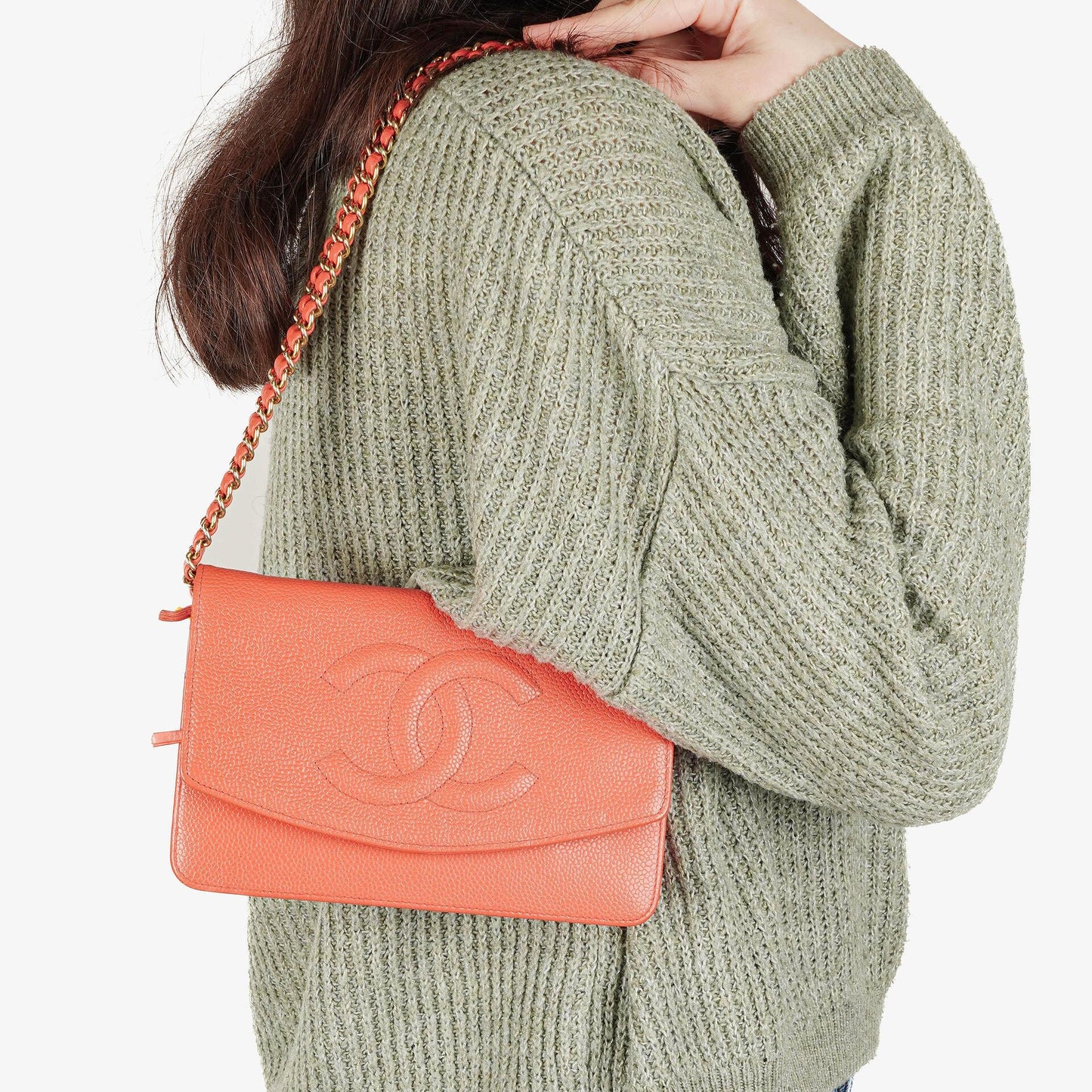 Chanel Timeless Geldbörse an Kette WOC In Kaviarleder