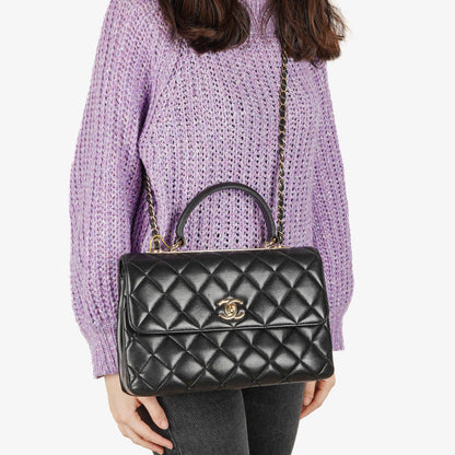 Chanel Trendy CC Large Klappentasche aus schwarzem gestepptem Lammleder mit doppelten Henkeln