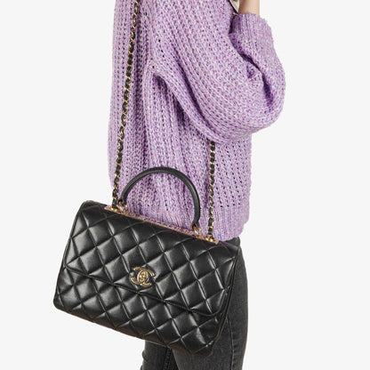 Chanel Trendy CC Large Klappentasche aus schwarzem gestepptem Lammleder mit doppelten Henkeln