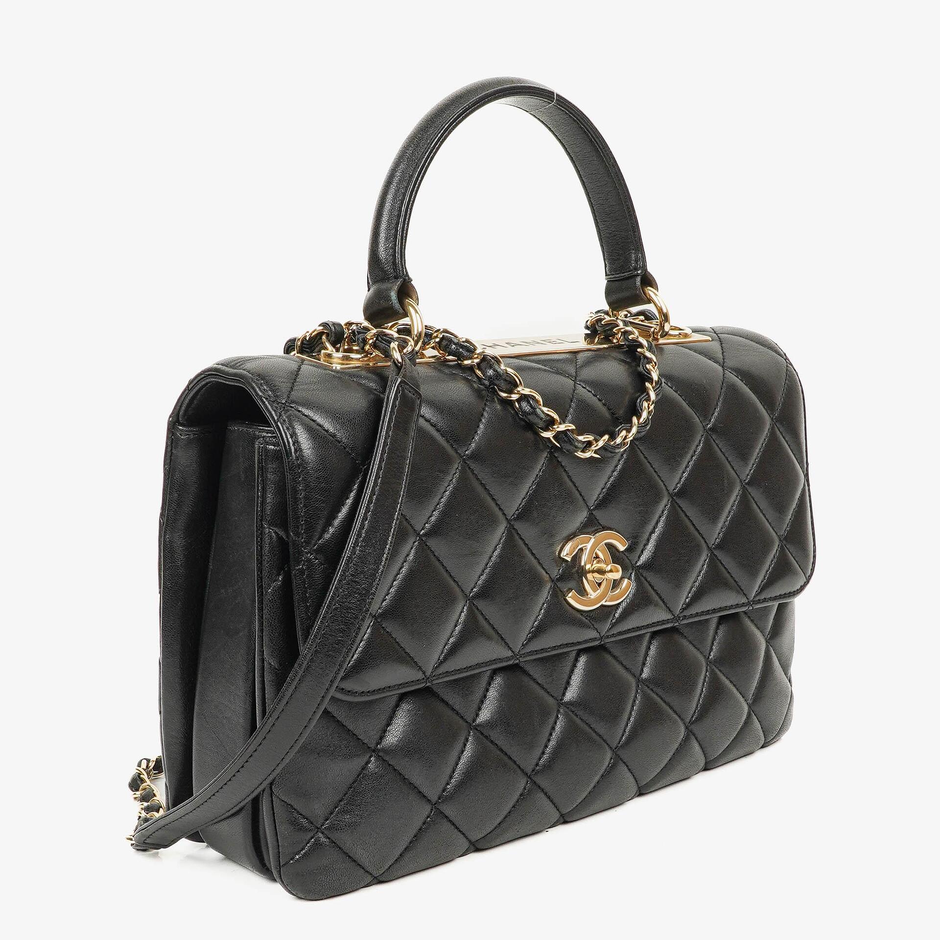 Chanel Trendy CC Large Klappentasche aus schwarzem gestepptem Lammleder mit doppelten Henkeln