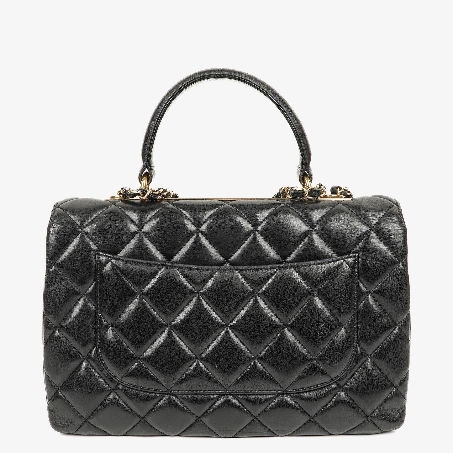 Chanel Trendy CC Large Klappentasche aus schwarzem gestepptem Lammleder mit doppelten Henkeln