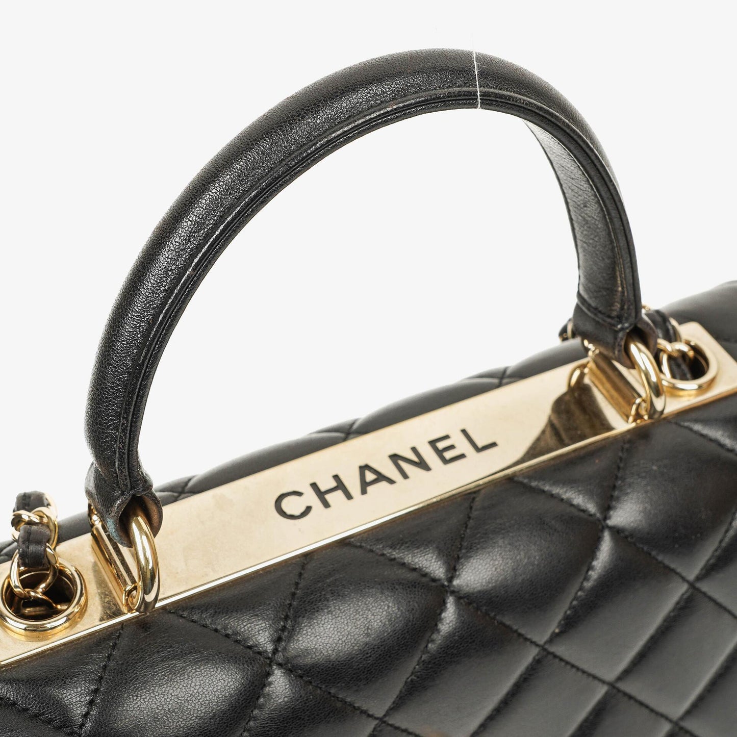 Chanel Trendy CC Large Klappentasche aus schwarzem gestepptem Lammleder mit doppelten Henkeln