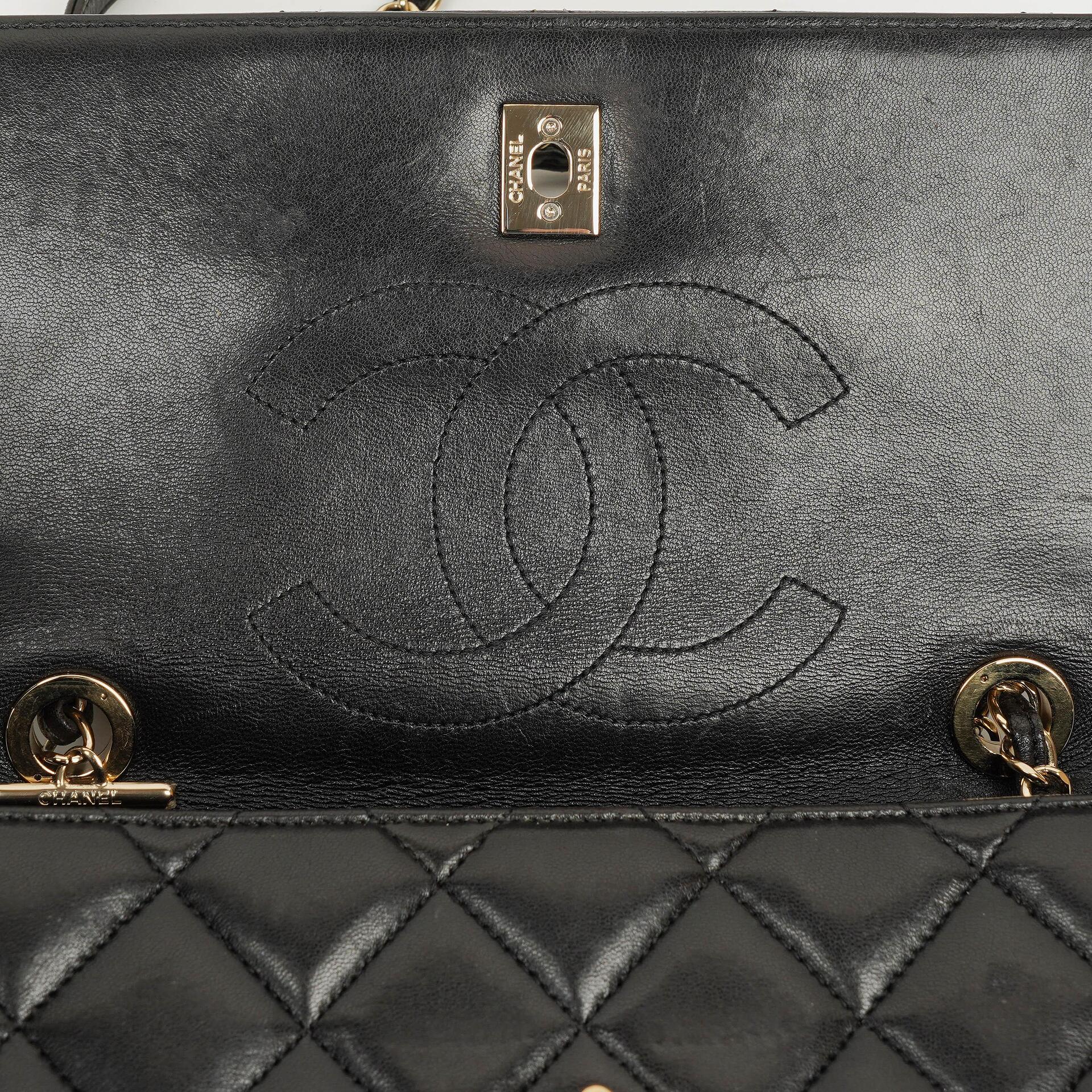 Chanel Trendy CC Large Klappentasche aus schwarzem gestepptem Lammleder mit doppelten Henkeln