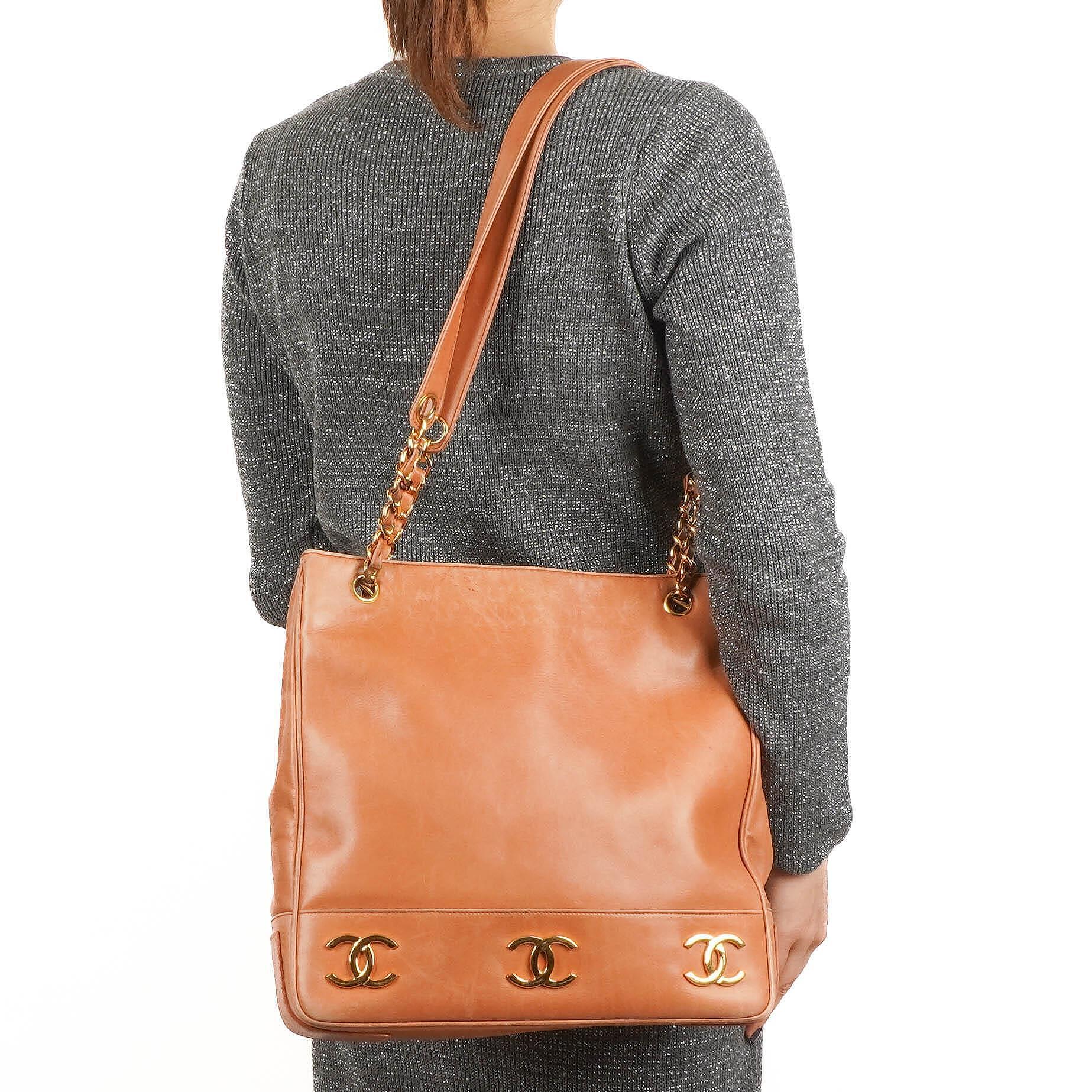 Chanel Triple CC Einkaufstasche aus braunem Leder
