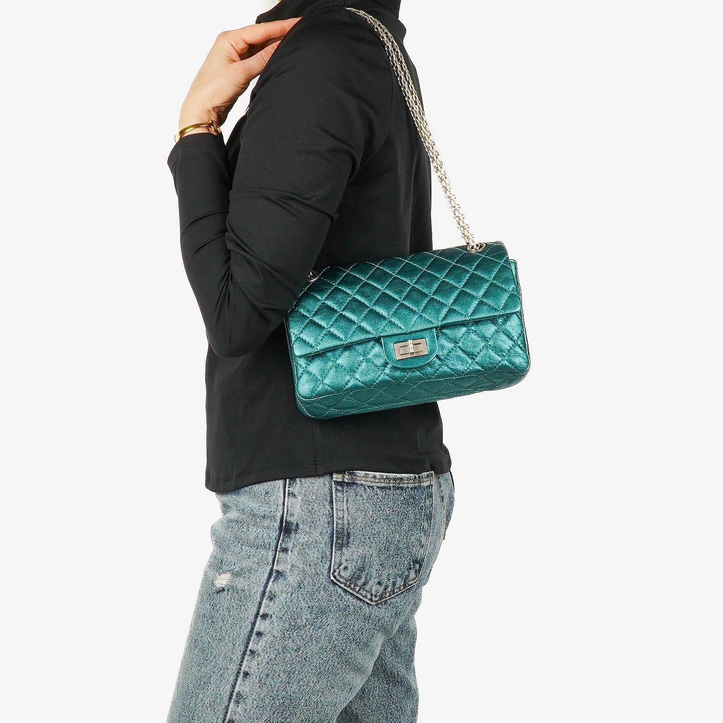 Chanel 2.55 Reissue 225 Double Flap Bag in Türkis Metallic