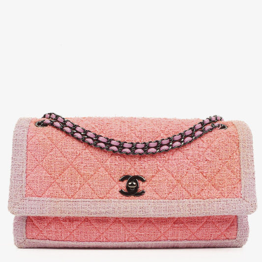 Chanel Tweed Medium Zweifarbig Rosa Schulter Double Flap Tasche