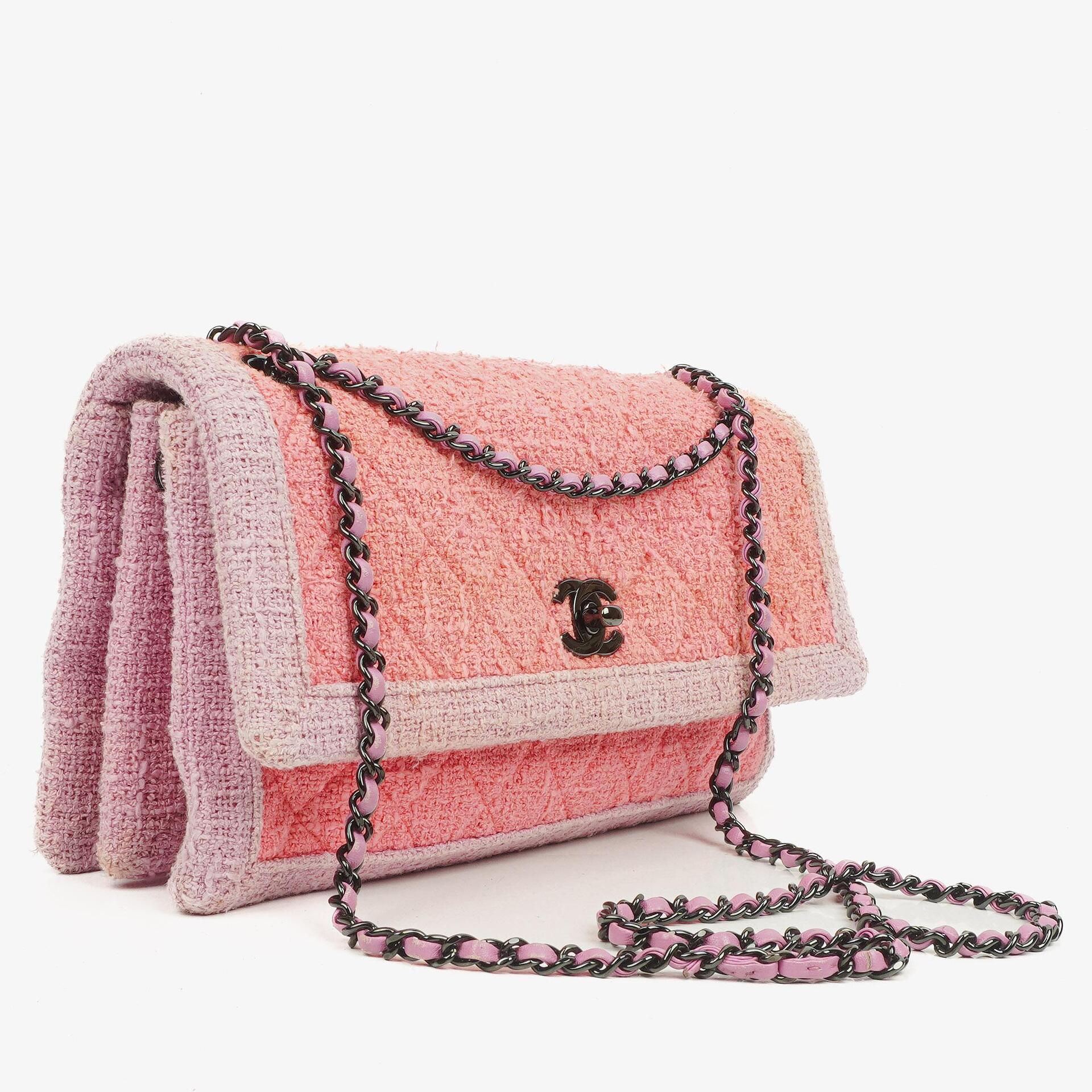 Chanel Tweed Medium Zweifarbig Rosa Schulter Double Flap Tasche