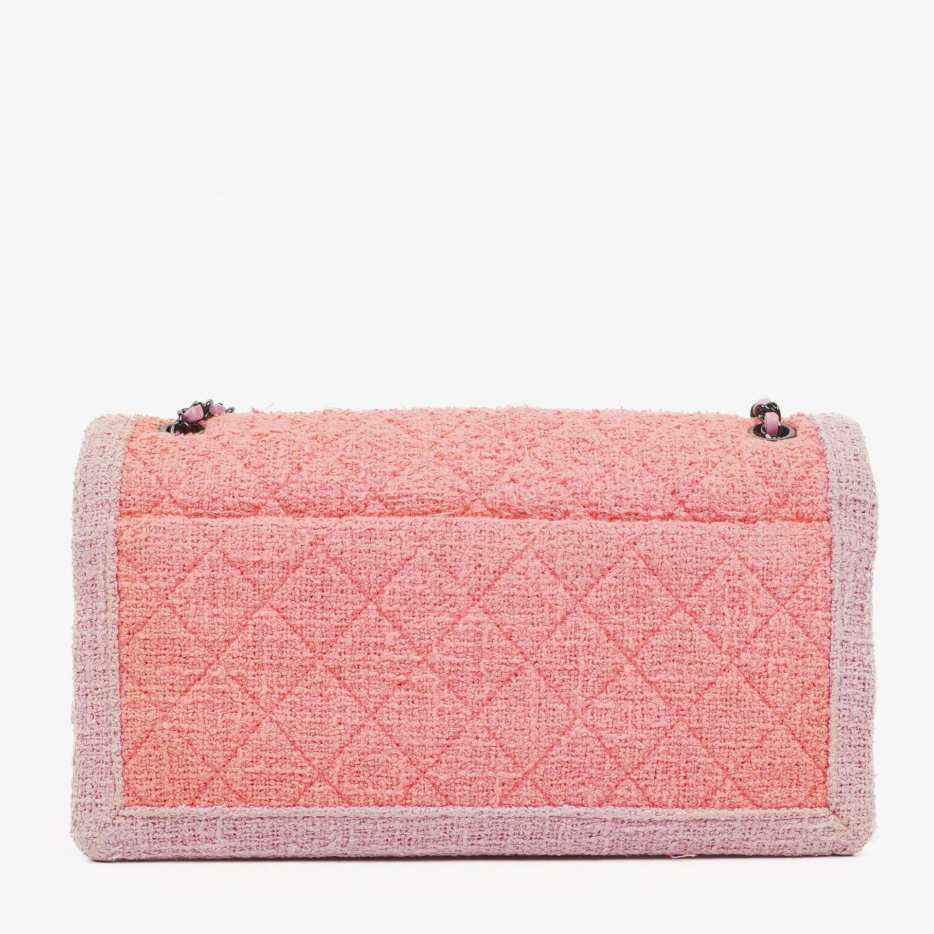 Chanel Tweed Medium Zweifarbig Rosa Schulter Double Flap Tasche