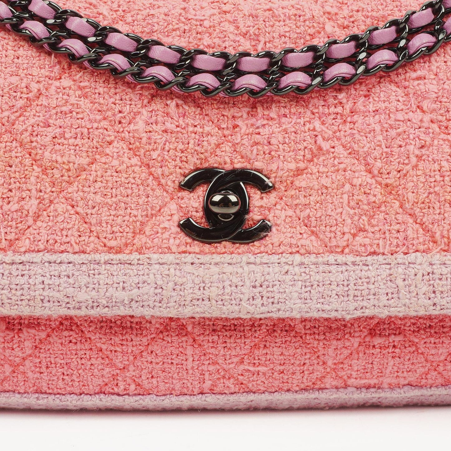 Chanel Tweed Medium Zweifarbig Rosa Schulter Double Flap Tasche