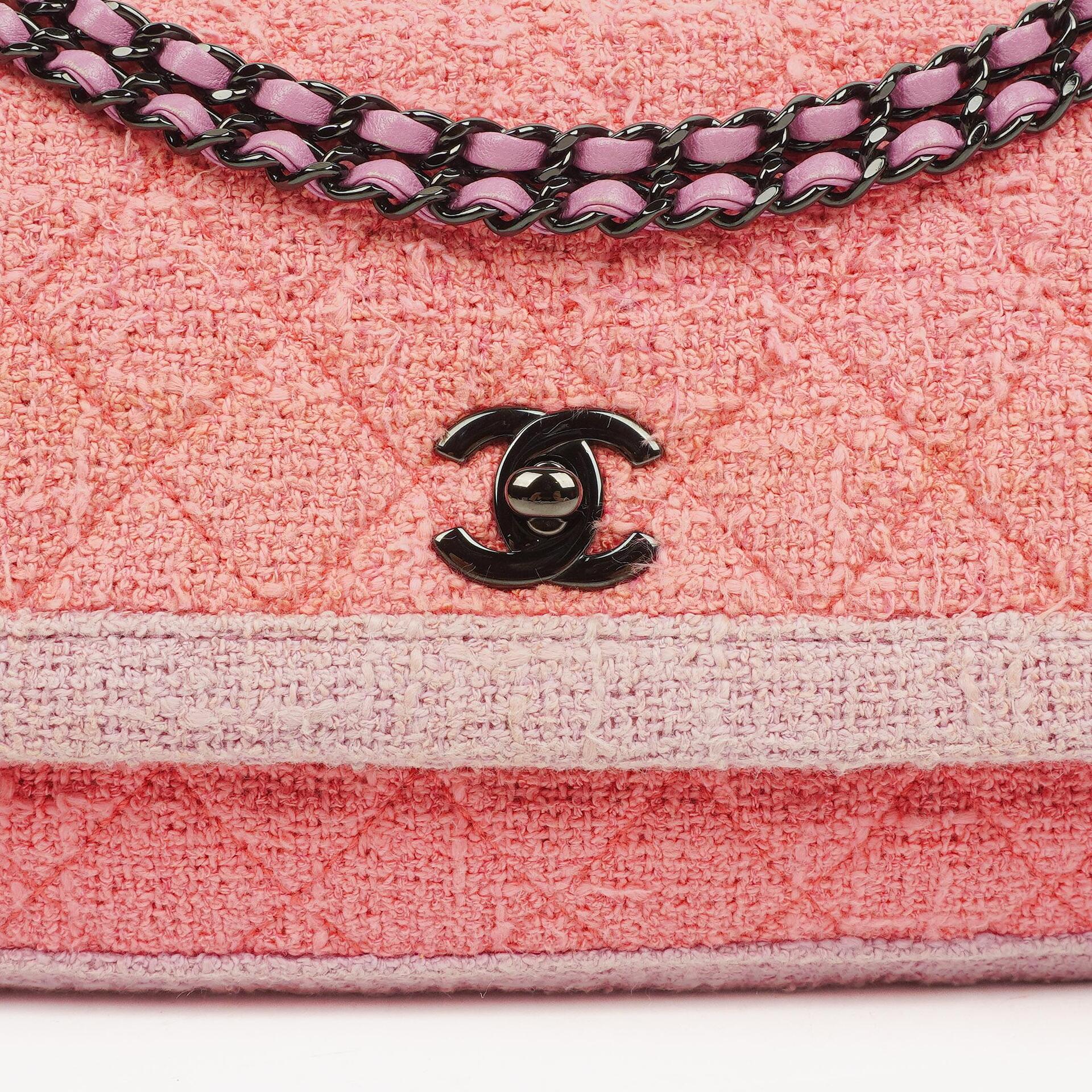 Chanel Tweed Medium Zweifarbig Rosa Schulter Double Flap Tasche
