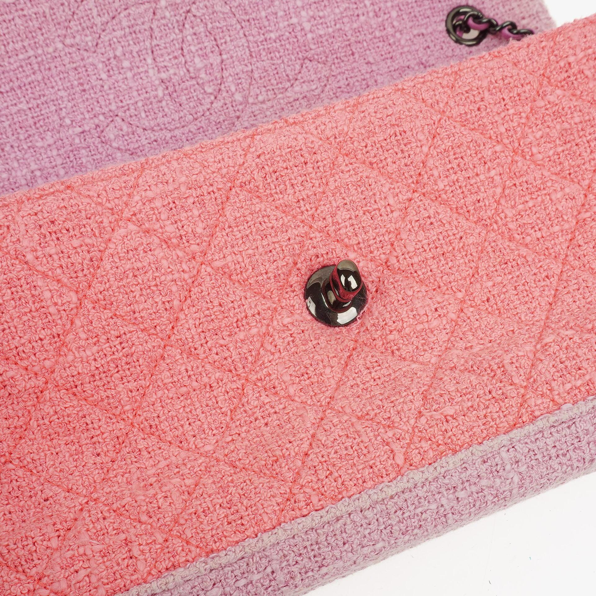 Chanel Tweed Medium Zweifarbig Rosa Schulter Double Flap Tasche