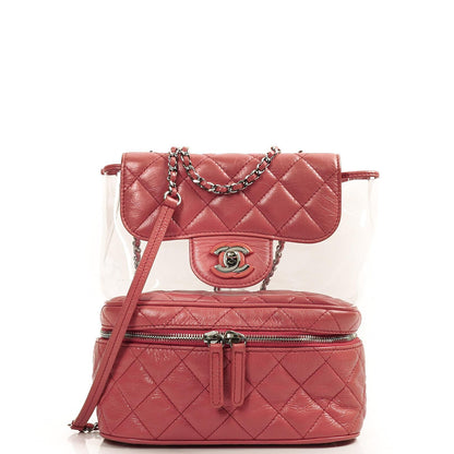 Chanel Vanity Schultertasche In Genarbtem Rosa Gestepptem Kalbsleder Und Klarem PVC, 2017-2018