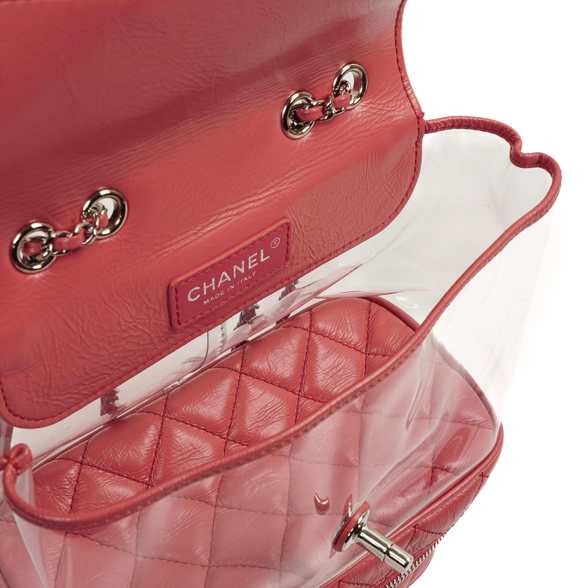Chanel Vanity Schultertasche In Genarbtem Rosa Gestepptem Kalbsleder Und Klarem PVC, 2017-2018