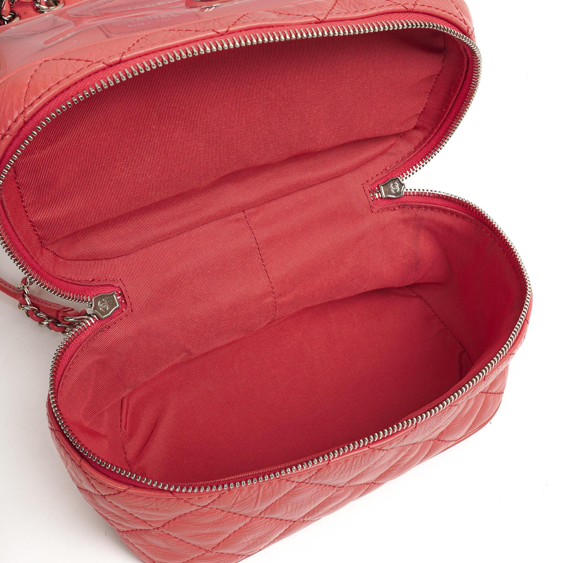 Chanel Vanity Schultertasche In Genarbtem Rosa Gestepptem Kalbsleder Und Klarem PVC, 2017-2018