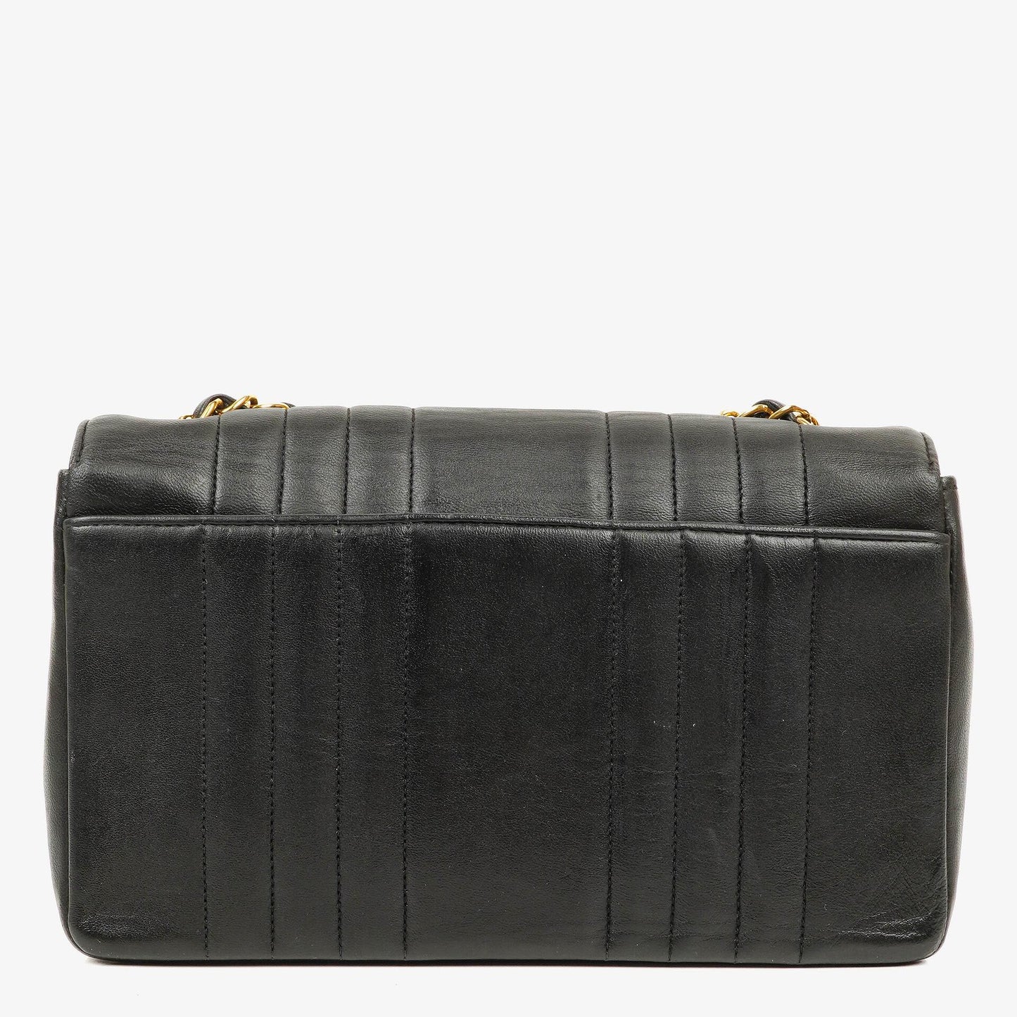 Chanel Vertical Medium Flap Bag aus schwarzem gestepptem Lammleder mit 24K vergoldeten Beschlägen
