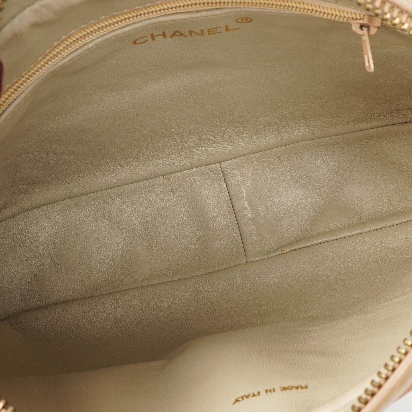 Chanel Vintage Kamera Quaste Tasche CC Fronttasche Beige Gequiltetes Lammleder