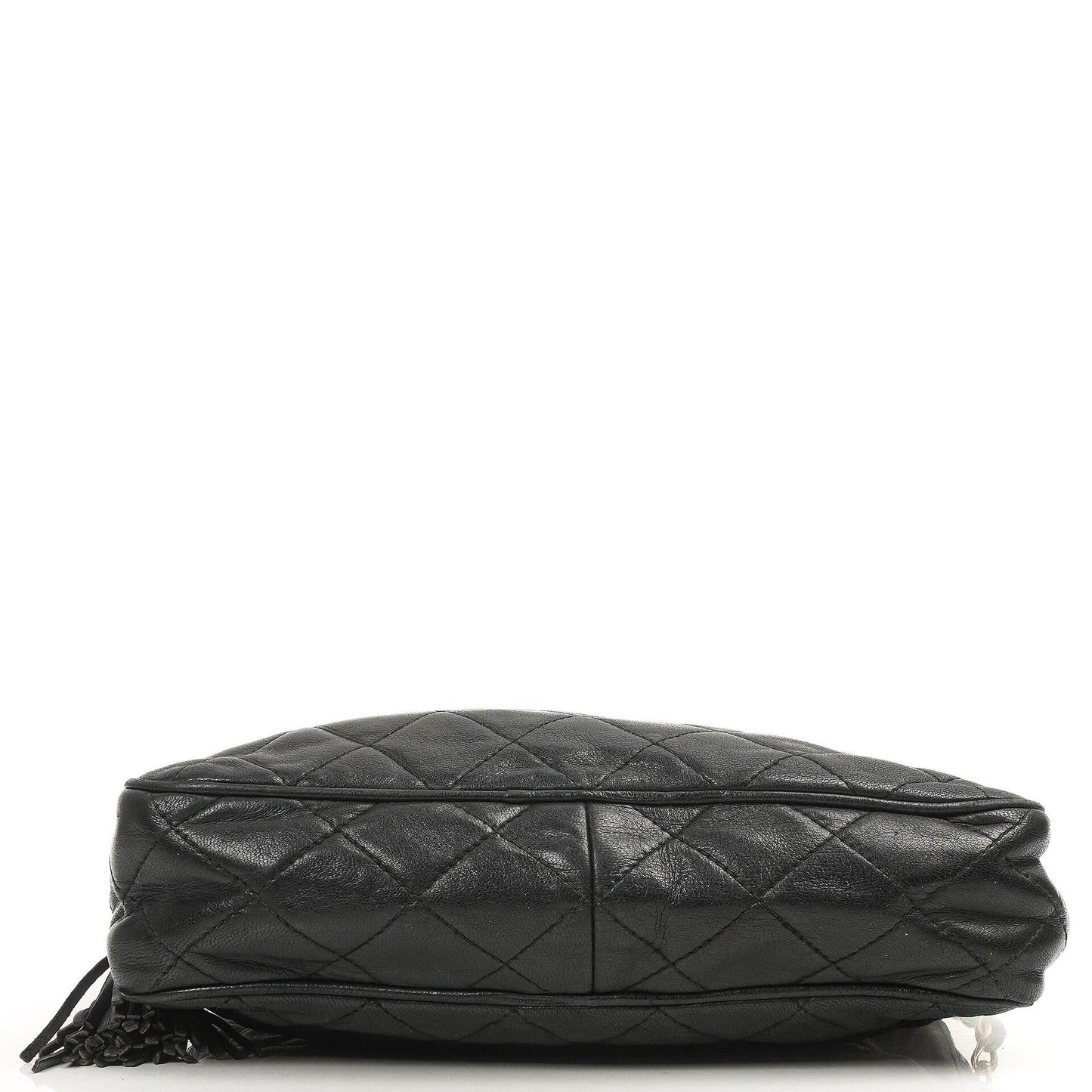 Chanel Vintage Kamera Quaste Tasche CC Front Pocket Schwarze Gequiltete Lammleder