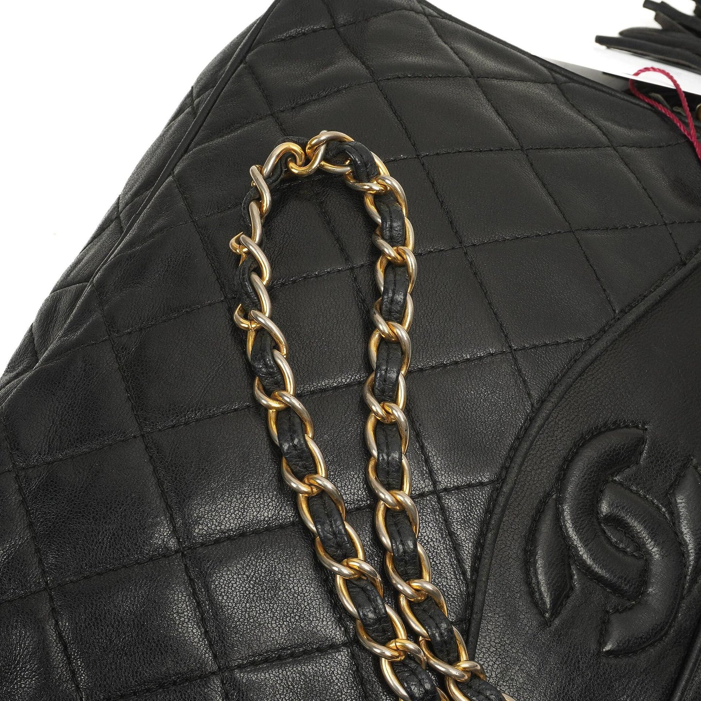 Chanel Vintage Kamera Quaste Tasche CC Front Pocket Schwarze Gequiltete Lammleder