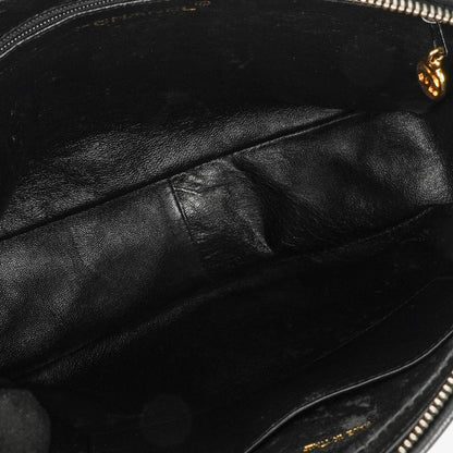 Chanel Vintage Camera Tassel Bag mit CC Front Pocket aus schwarzem gestepptem Lammleder