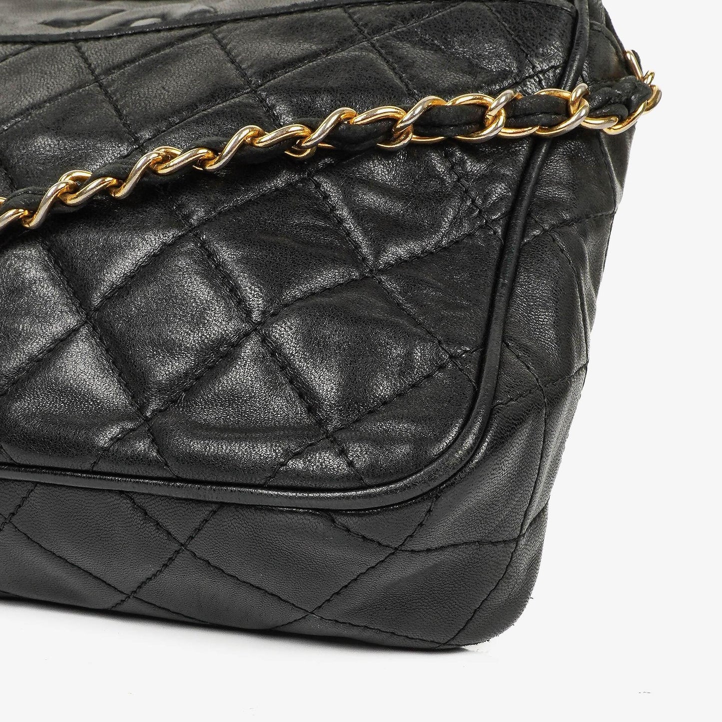 Chanel Vintage Kamera Quaste Tasche CC Front Pocket Schwarze Gequiltete Lammleder
