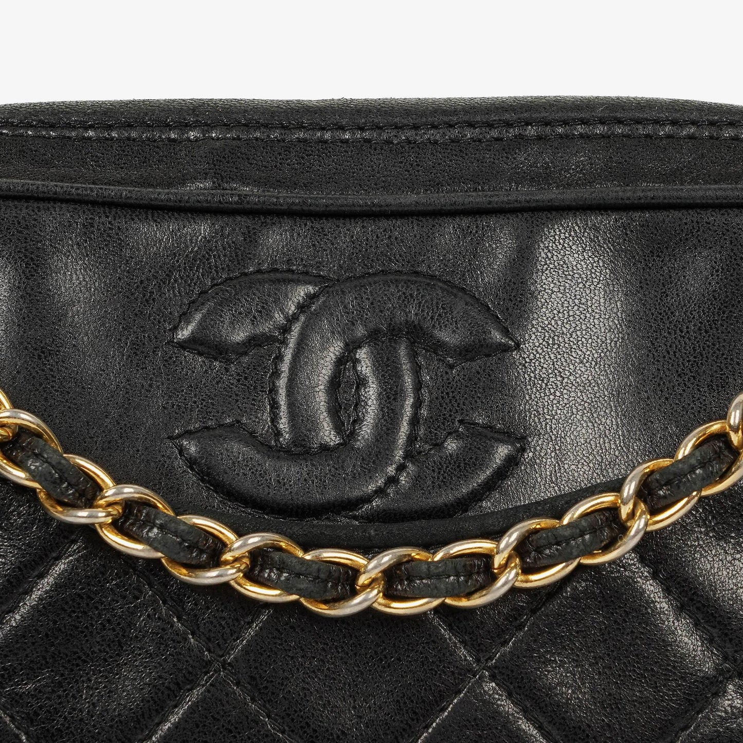 Chanel Vintage Kamera Quaste Tasche CC Front Pocket Schwarze Gequiltete Lammleder