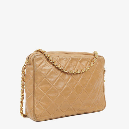 Chanel Vintage Camera Tassel Tasche aus beigem gestepptem Lammleder