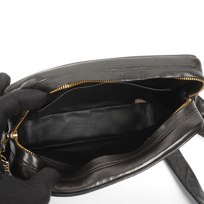 Chanel Vintage Camera Tassel CC Flap Pocket Tasche aus schwarzem gestepptem Lammleder mit Goldbeschlägen