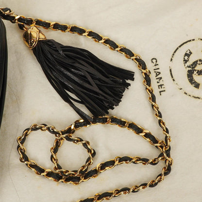 Chanel Vintage CC Camera Tassel Bag aus schwarzem gestepptem Lammleder