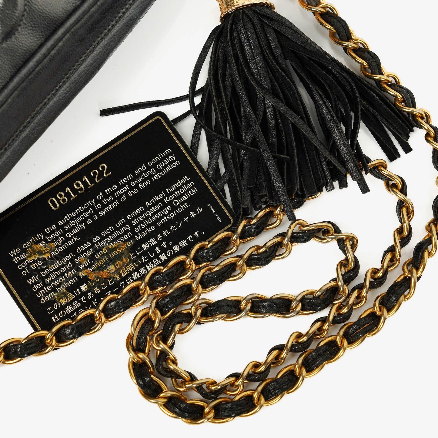 Chanel Vintage CC Camera Bag aus schwarzem gestepptem Lammleder mit Quaste