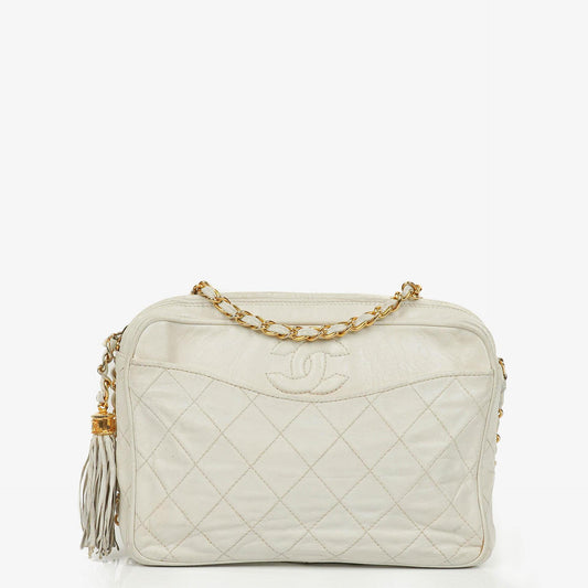 Chanel Vintage CC Camera Tassel Tasche aus gestepptem Lammleder