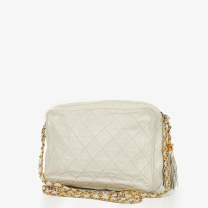 Chanel Vintage CC Camera Tassel Tasche aus gestepptem Lammleder