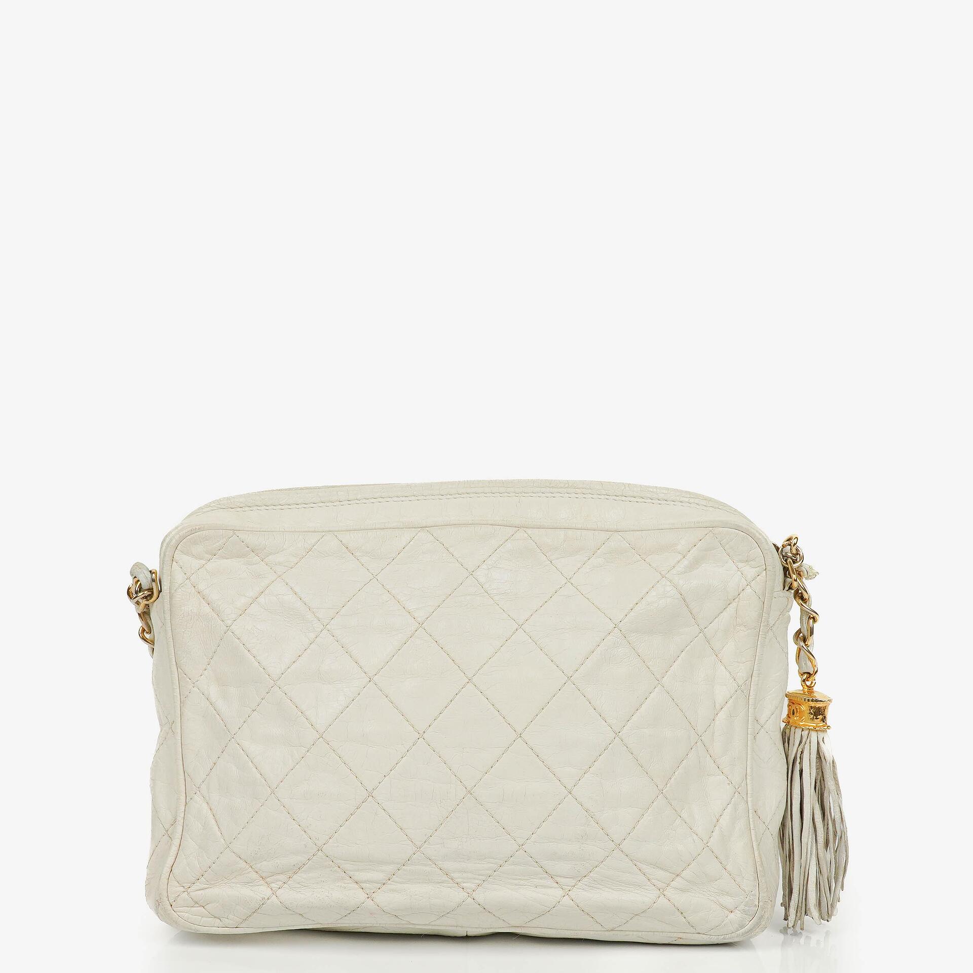 Chanel Vintage CC Camera Tassel Tasche aus gestepptem Lammleder